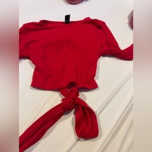windsor red long sleeve crop top ties in the back